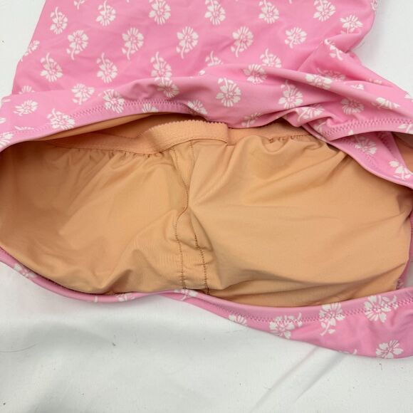 J.CREW Printed Ruched One-Shoulder Swimsuit M Tulip Pink White One Piece NWT B5 - Picture 6 of 6